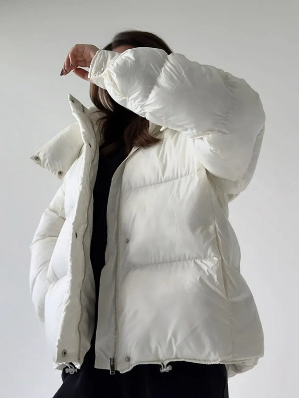 Pocket Zipper Warm With Hat Coat Jacket