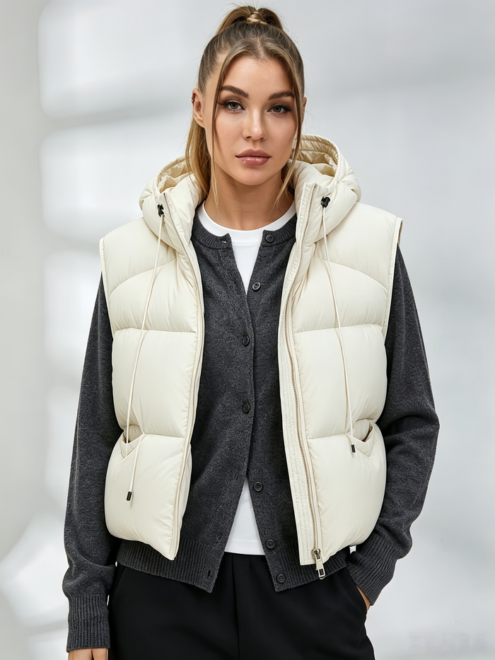 Pocket Zipper Warm With Hat Coat Vest