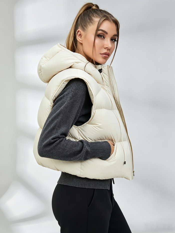 Pocket Zipper Warm With Hat Coat Vest
