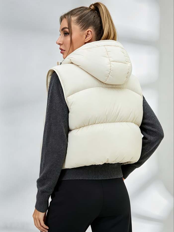 Pocket Zipper Warm With Hat Coat Vest