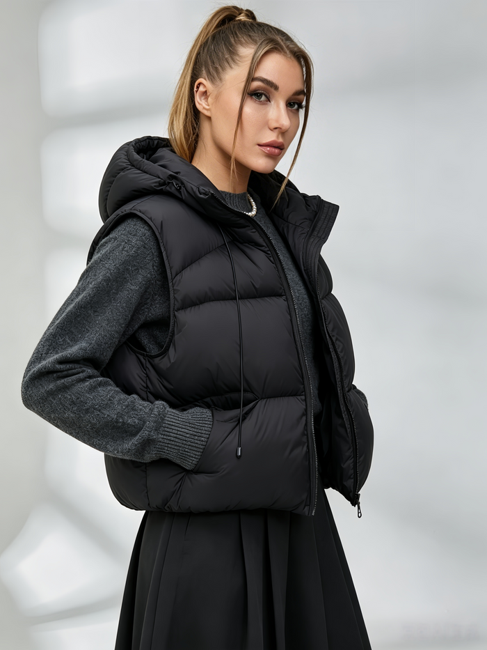 Pocket Zipper Warm With Hat Coat Vest