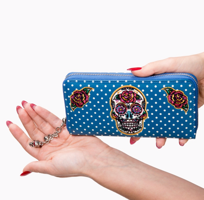 Portemonnaie Día de Muertos, Türkis-Blau