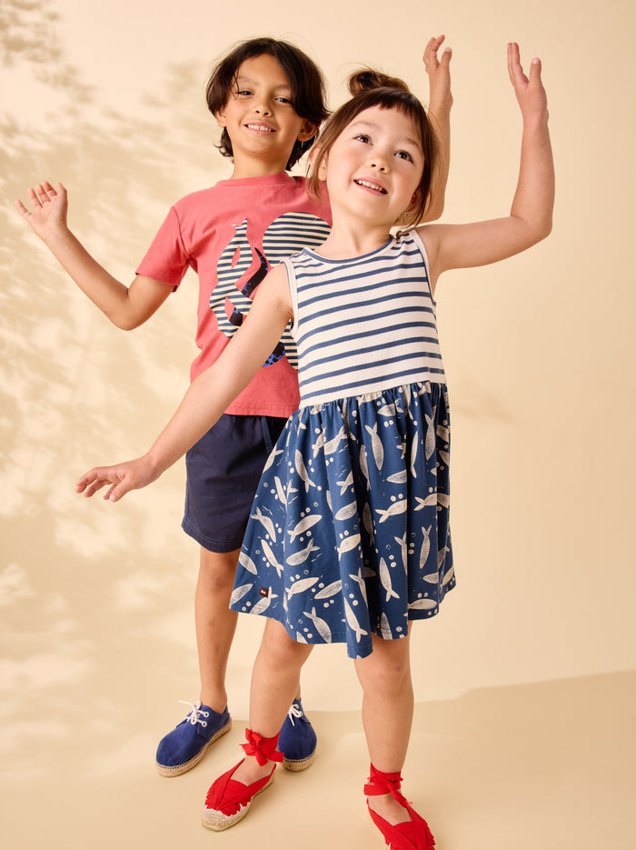 Print Mix Tank Skirted Dress