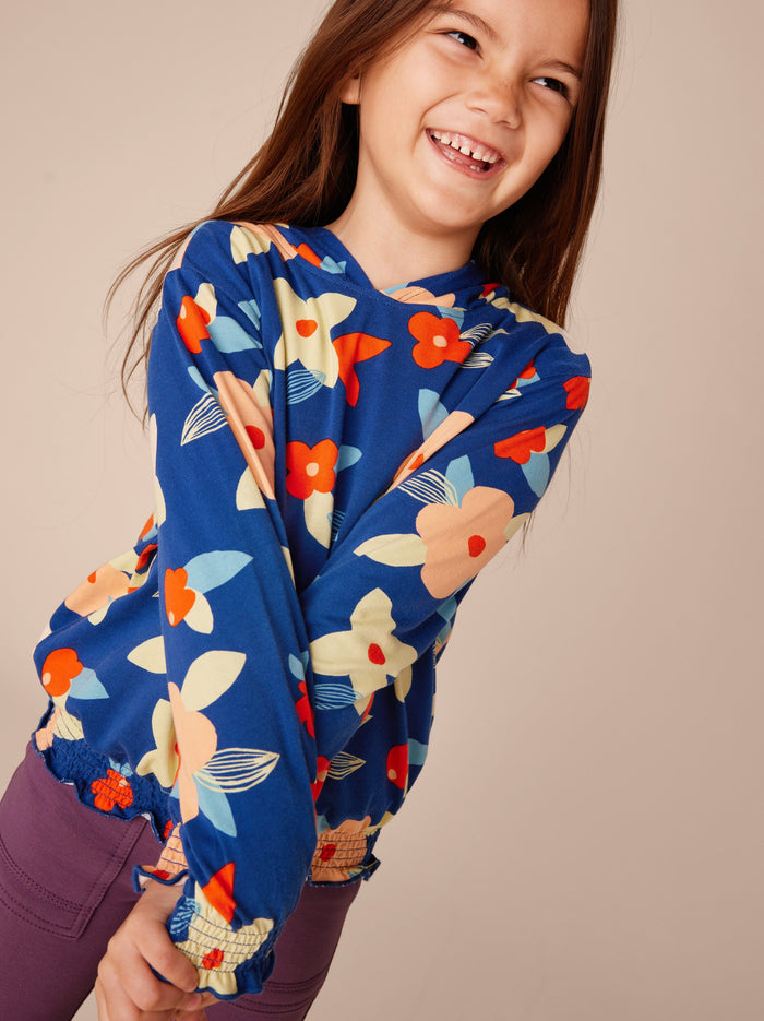 Printed Smocked Hoodie