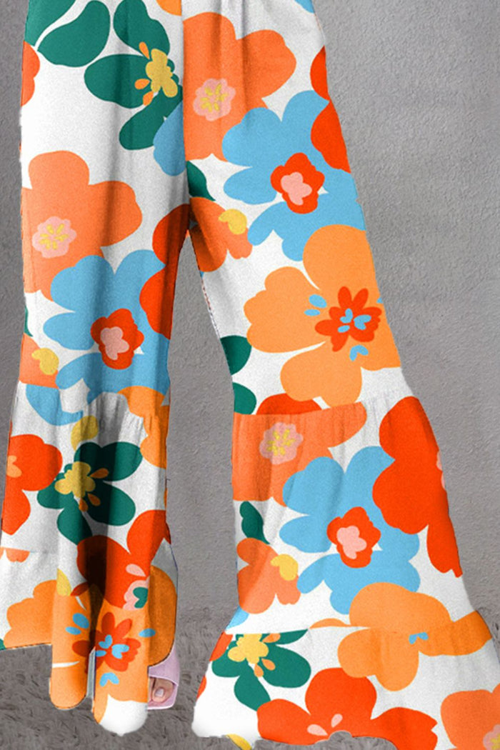 Printed Smocked Spaghetti Strap Boho Jumpsuit