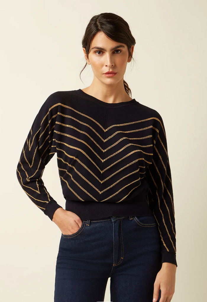 Pullover Joy Plume, Kaschmir-Baumwollmix, Schwarz