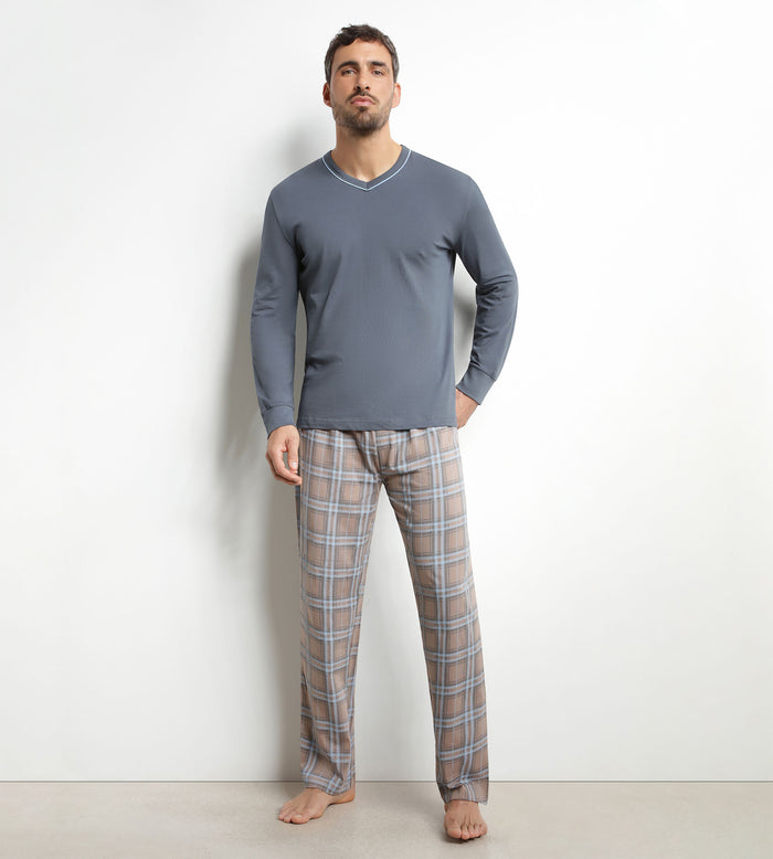 Pyjama homme pantalon en jersey gris à carreaux Dim Nightwear