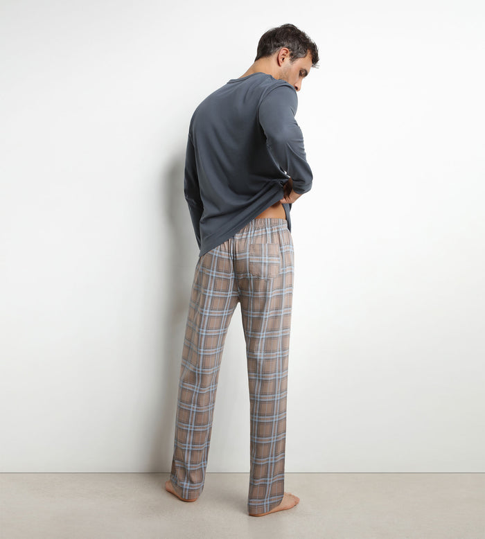 Pyjama homme pantalon en jersey gris à carreaux Dim Nightwear