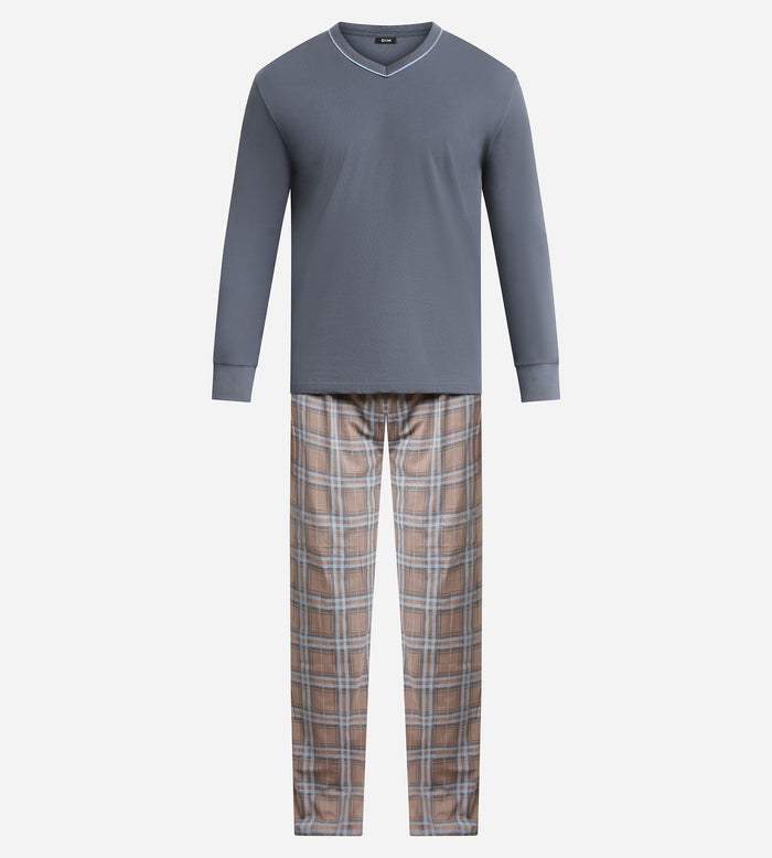 Pyjama homme pantalon en jersey gris à carreaux Dim Nightwear