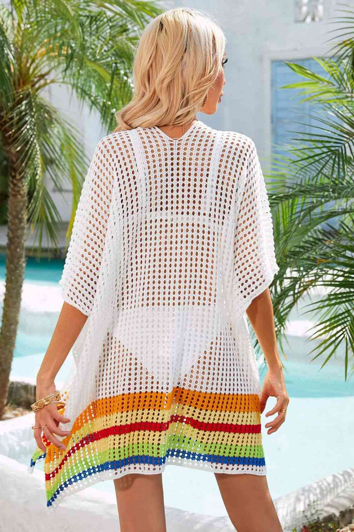 Rainbow Stripe Openwork Slit Cover-Up for Summer Style