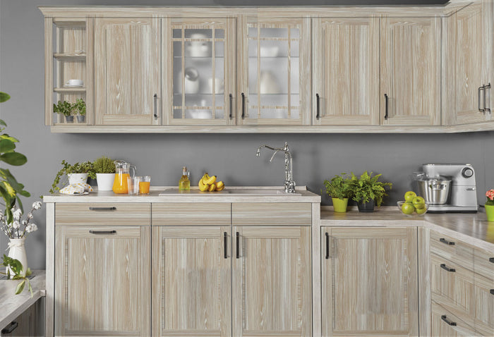 Retique It Raw Wood Kit in medium bleached wood finish, designed for kitchen cabinets with natural wood grain appearance.