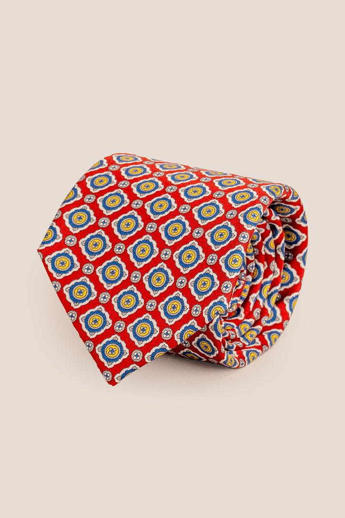 Red Geometric Pattern Silk Tie with sophisticated design, ideal for weddings, formal events, and smart attire.