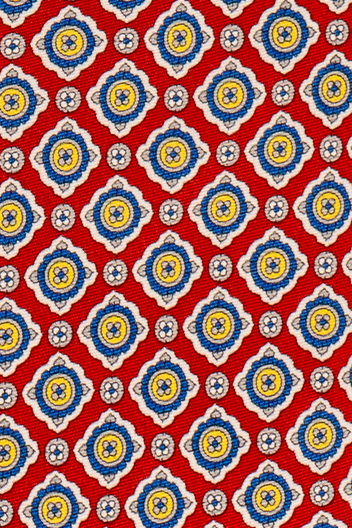 Red Geometric Pattern Silk Tie with sophisticated design, ideal for weddings, formal events, and smart attire.