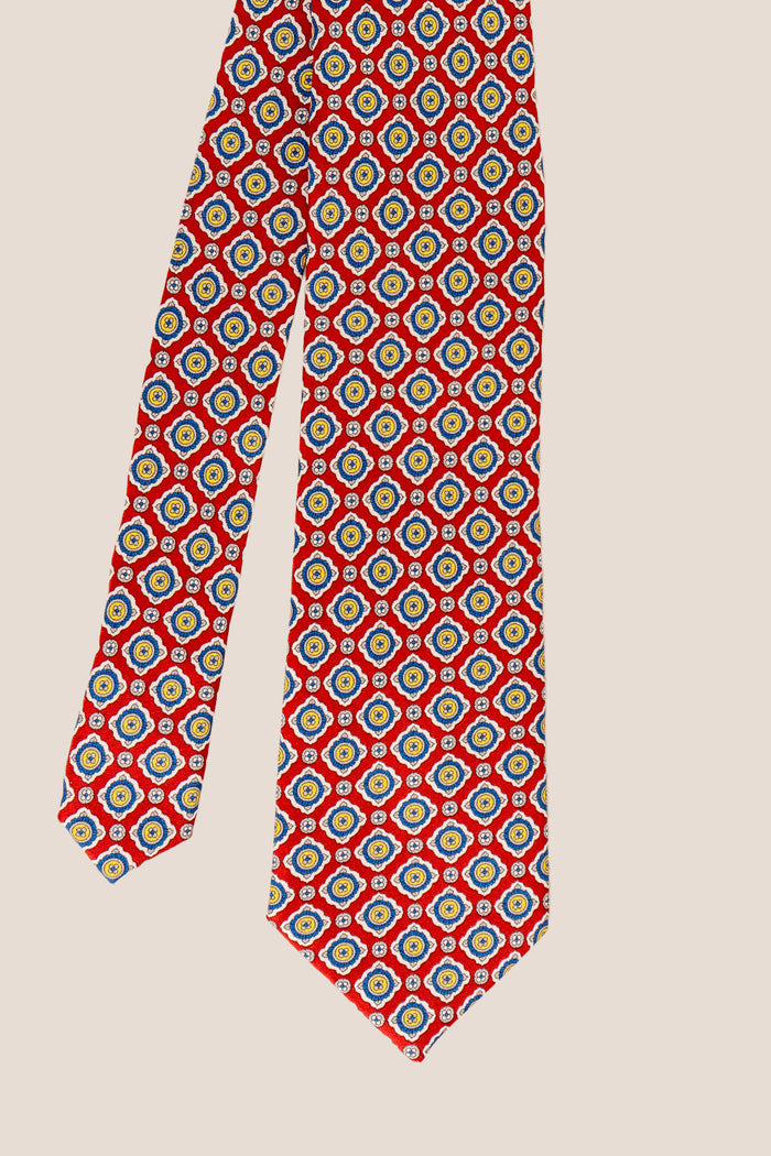 Red Geometric Pattern Silk Tie with sophisticated design, ideal for weddings, formal events, and smart attire.