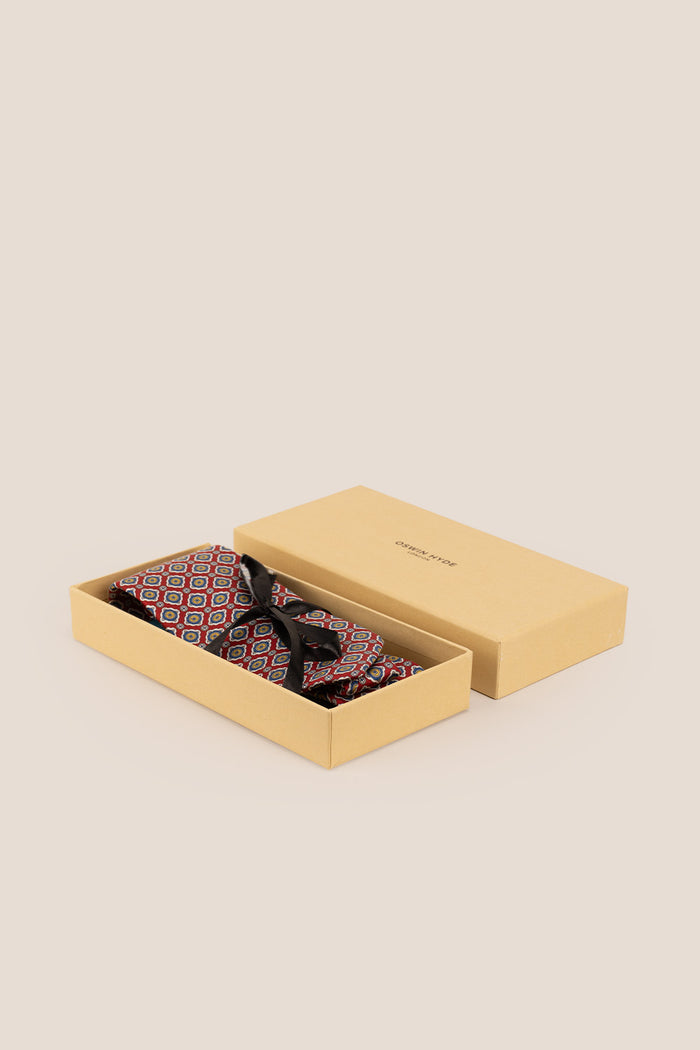 Red Geometric Pattern Silk Tie with sophisticated design, ideal for weddings, formal events, and smart attire.