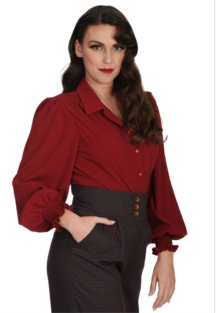 Retro Bluse Bonnie, Burgundy, Plus Size