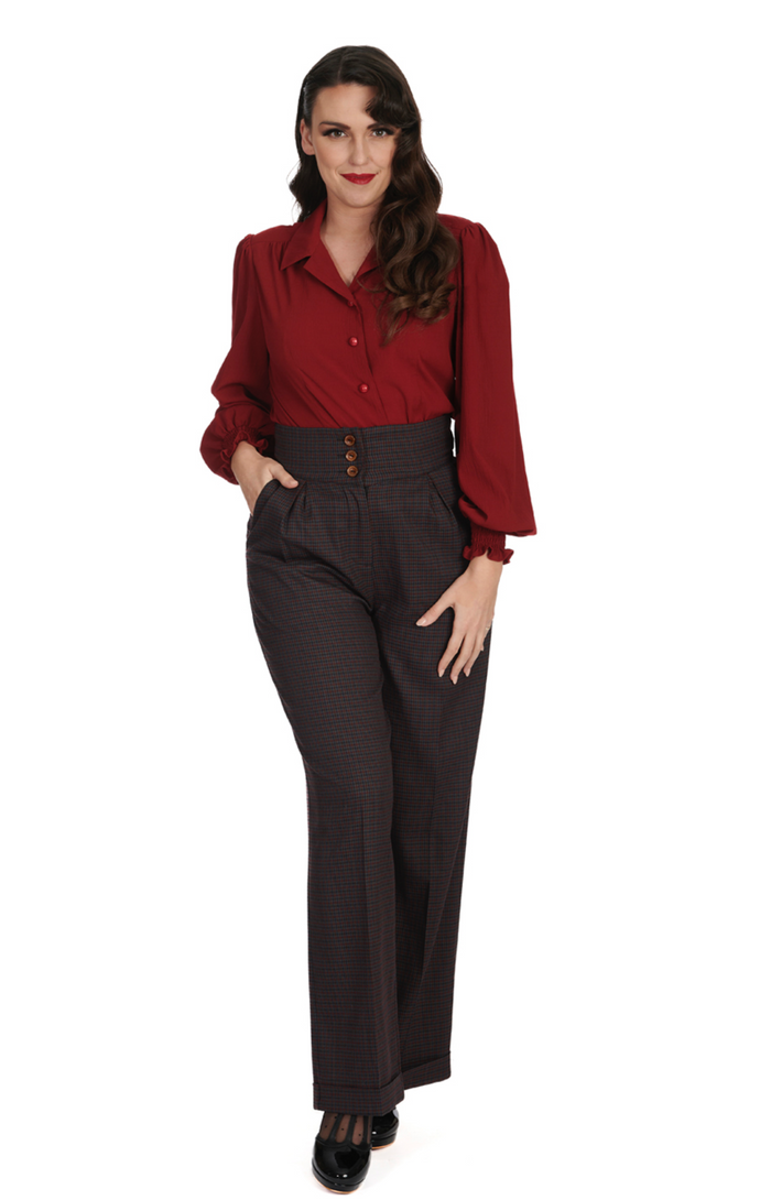 Retro Bluse Bonnie, Burgundy, Plus Size