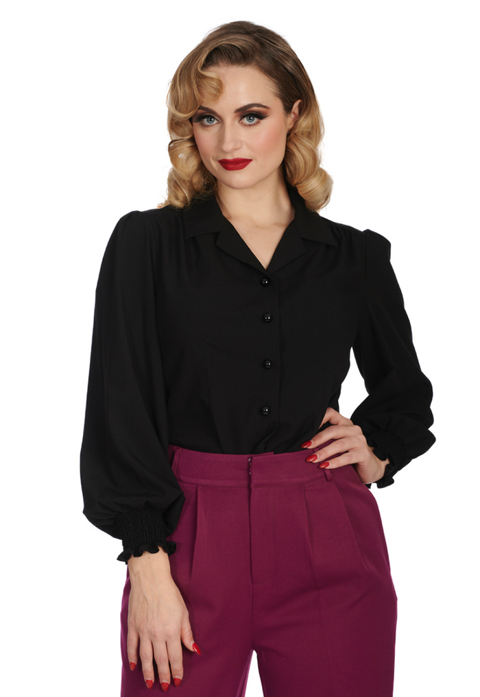 Retro Bluse Bonnie, Schwarz