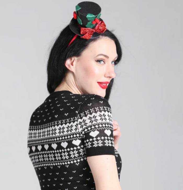 Retro Pullover Natalie mit Zuckerstangenmotiv, Schwarz