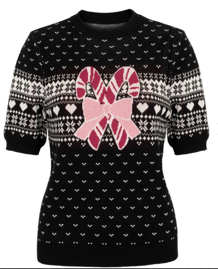 Retro Pullover Natalie mit Zuckerstangenmotiv, Schwarz