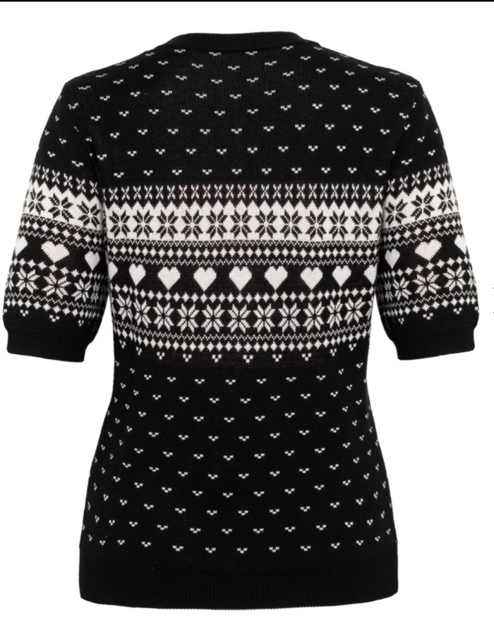Retro Pullover Natalie mit Zuckerstangenmotiv, Schwarz