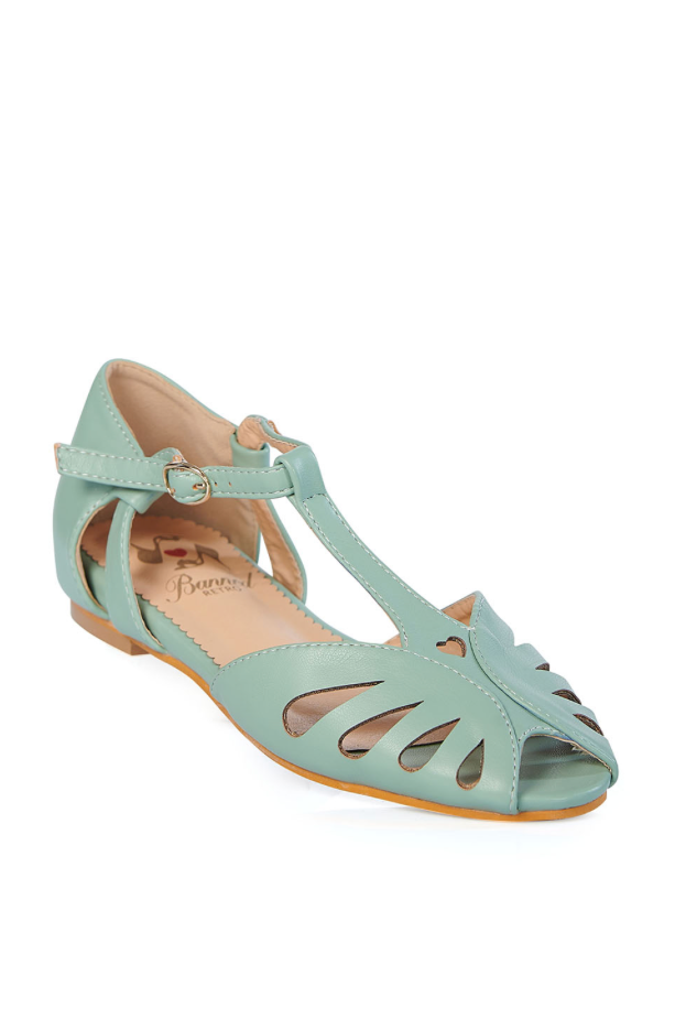 Retro Sandale Secret Love Flats, Mint-Türkis