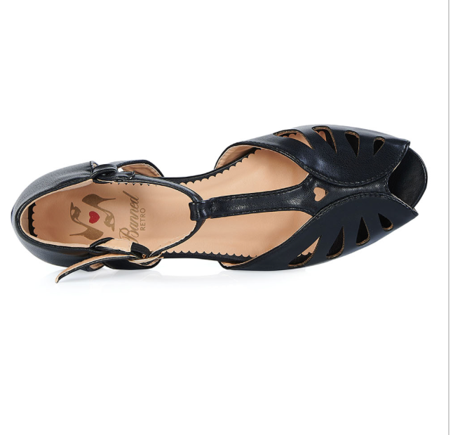 Retro Sandale Secret Love Flats, Schwarz