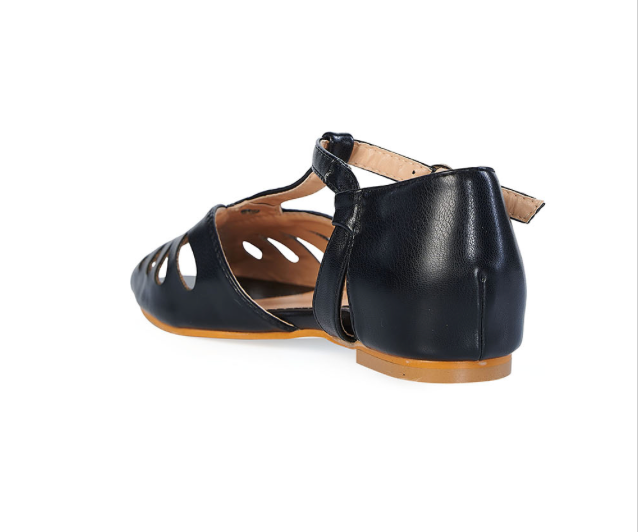 Retro Sandale Secret Love Flats, Schwarz