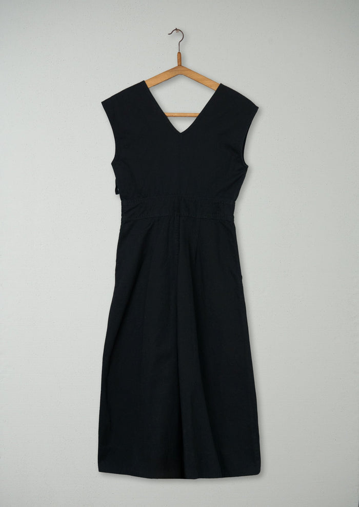 Reworn Brushed Sateen V Neck Dress Size 6 (1084) | Soft Black