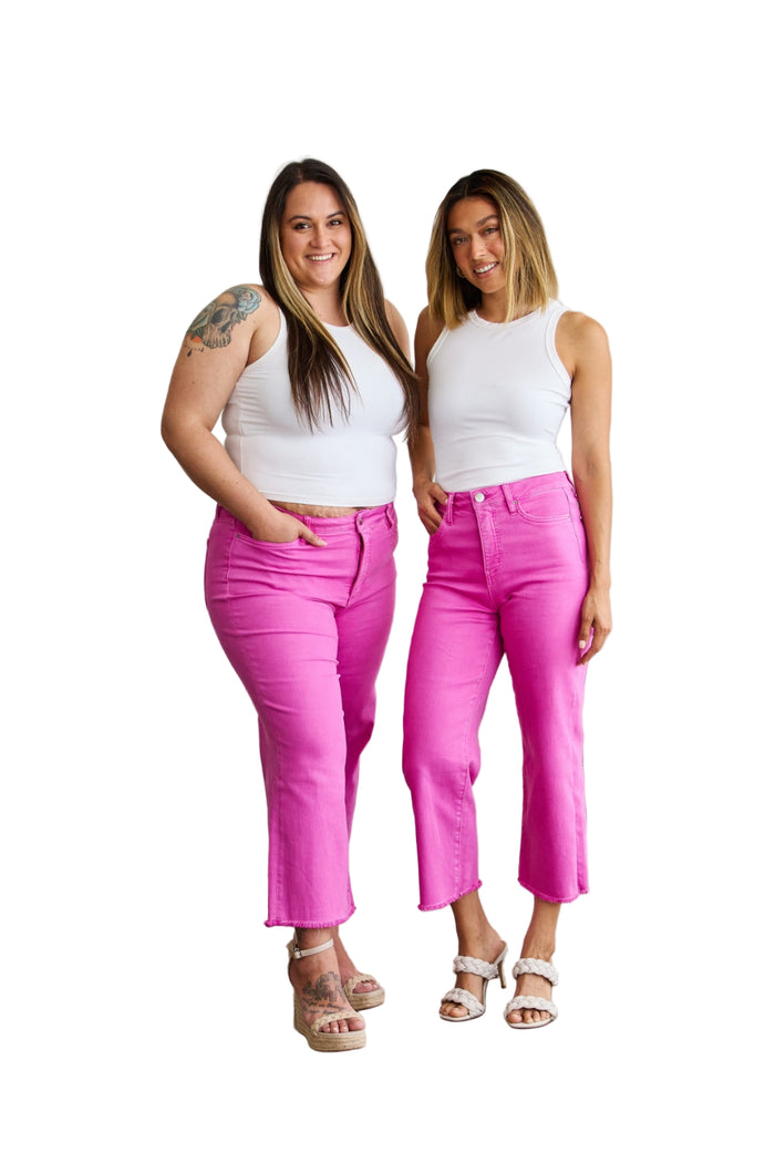 RFM Crop Chloe Full Size Tummy Control High Waist Raw Hem Jeans