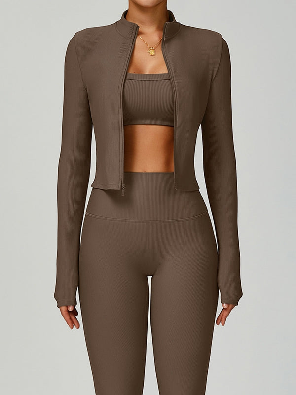 Saddle Brown / L / Leggings+Bras+Jacket