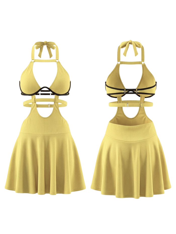 Ribbed Cutout Halter Tennis Dress