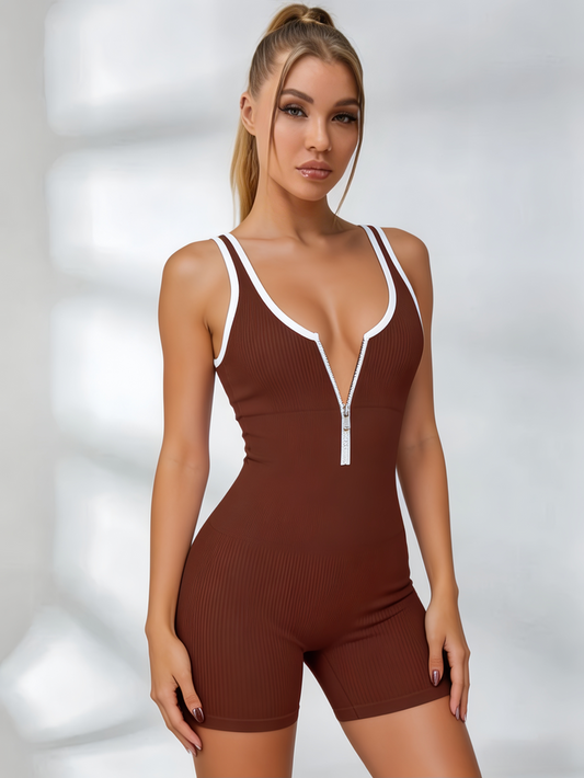 Ribbed Zipper Romper