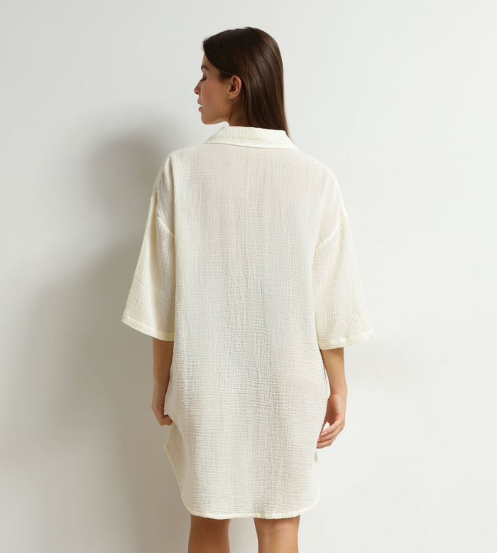 Robe de plage femme en gaze de coton Blanc Crème Dim