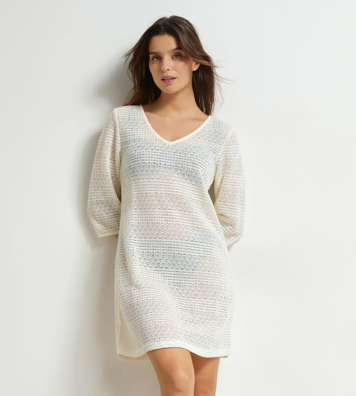 Robe de plage femme en maille Écru Dim