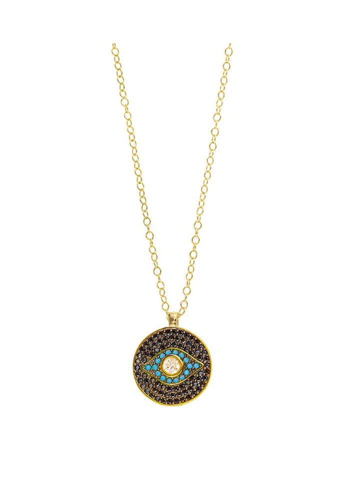 Necklaces ASTRA Round Evil Eye Chain Necklace Gold-Black-Turquoise O/S Apoella