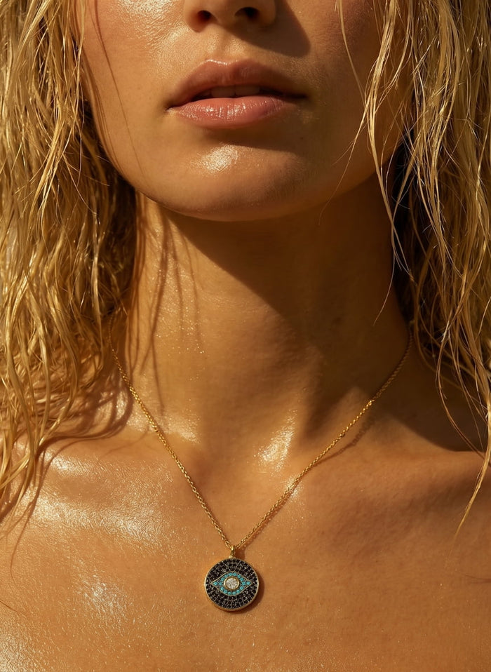 Necklaces ASTRA Round Evil Eye Chain Necklace Gold-Black-Turquoise O/S Apoella