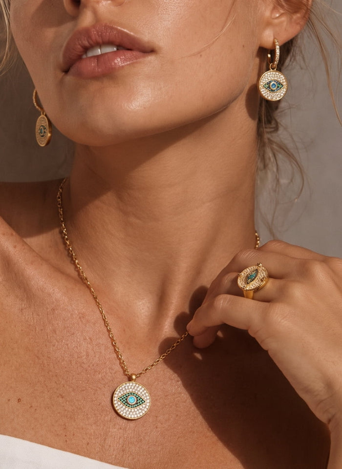 Necklaces ASTRA Round Evil Eye Chain Necklace Gold-White-Green-Sky O/S Apoella