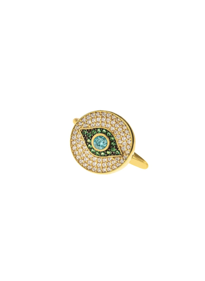 Rings ASTRA Round Evil Eye Ring Gold-White-Green-Sky O/S Apoella