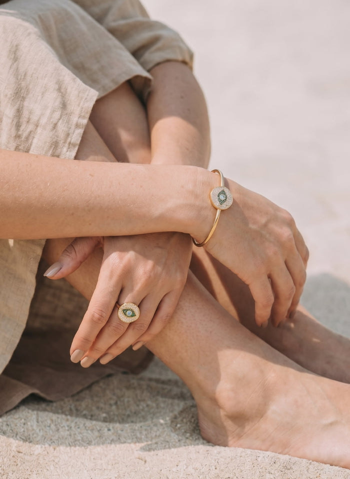 Rings ASTRA Round Evil Eye Ring Gold-White-Green-Sky O/S Apoella