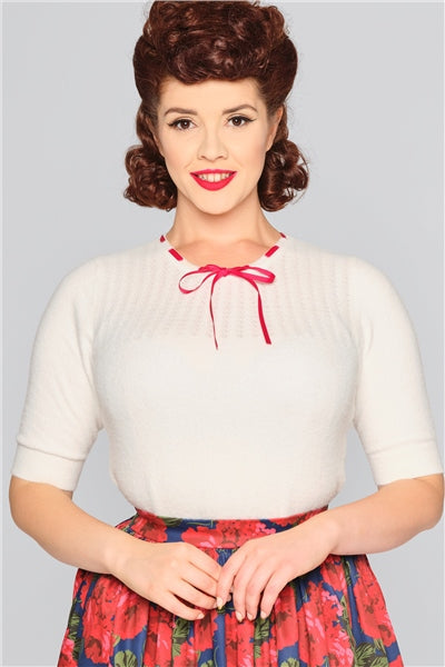 Sandrine Pointelle Knitted Top, Weiß, Plus Size