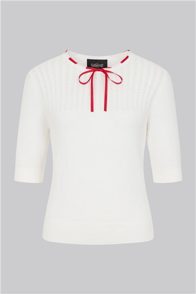 Sandrine Pointelle Knitted Top, Weiß