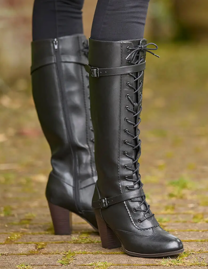 Schürstiefel Brooklyn Lace Up, Kunstleder, Schwarz