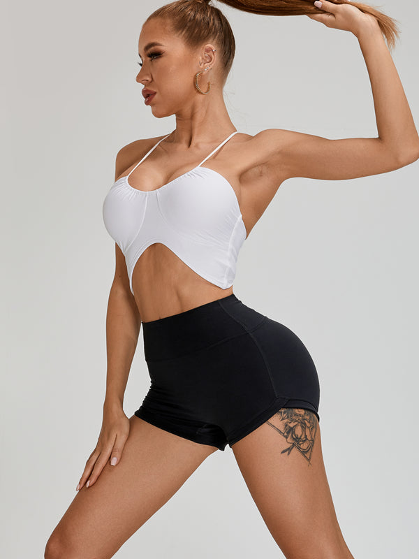 Scrunch Bum Halter Folds Pleated Backless Short Tracksuit