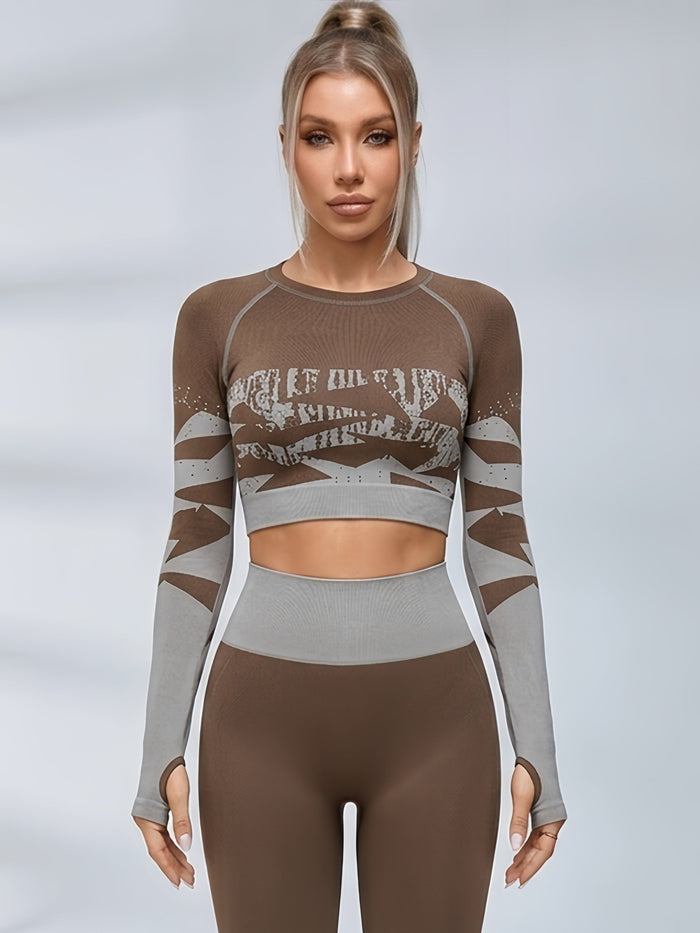 Seamless Print Long Sleeve Fitness Set