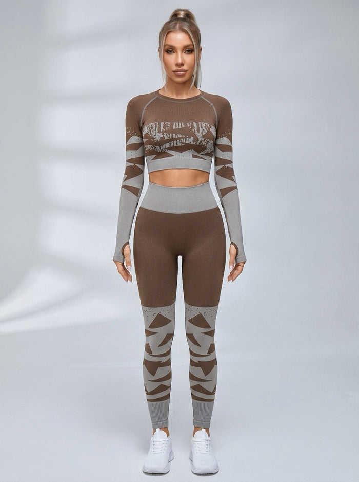 Seamless Print Long Sleeve Fitness Set