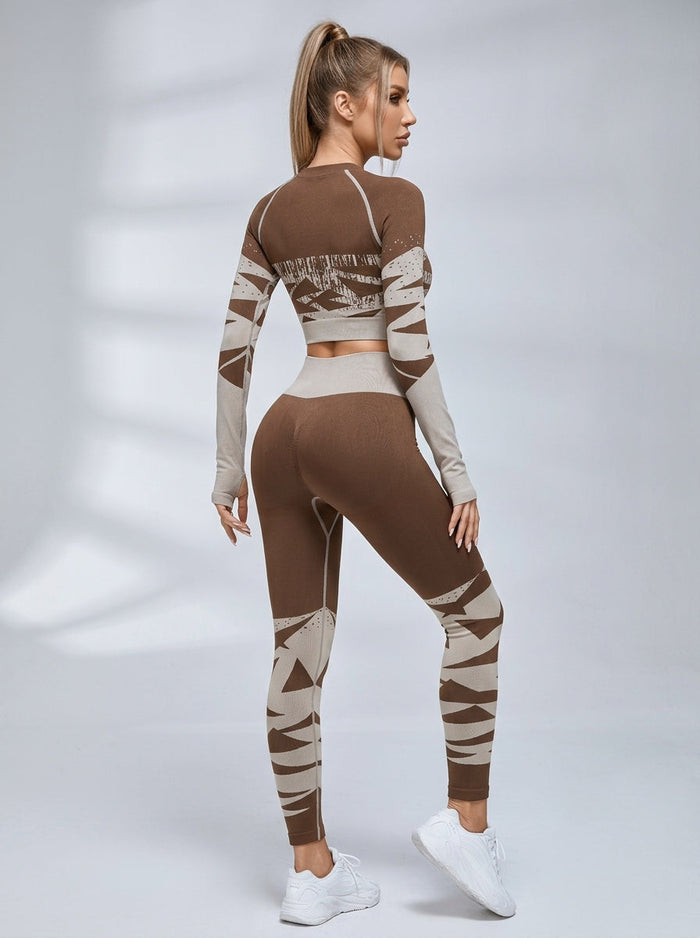 Seamless Print Long Sleeve Fitness Set
