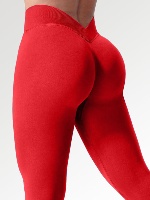 Seamless Solid Color V-shaped Waist Leggings