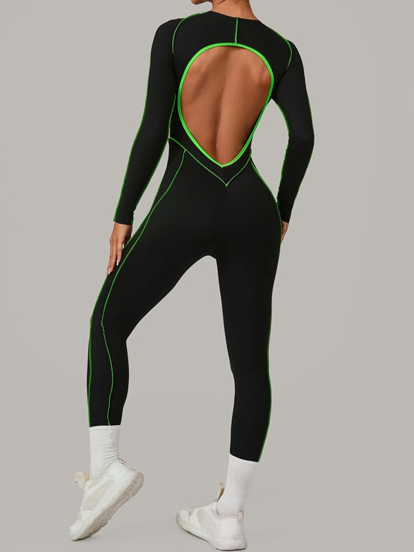 Sexy Backless Contrast Color Stripes Jumpsuit