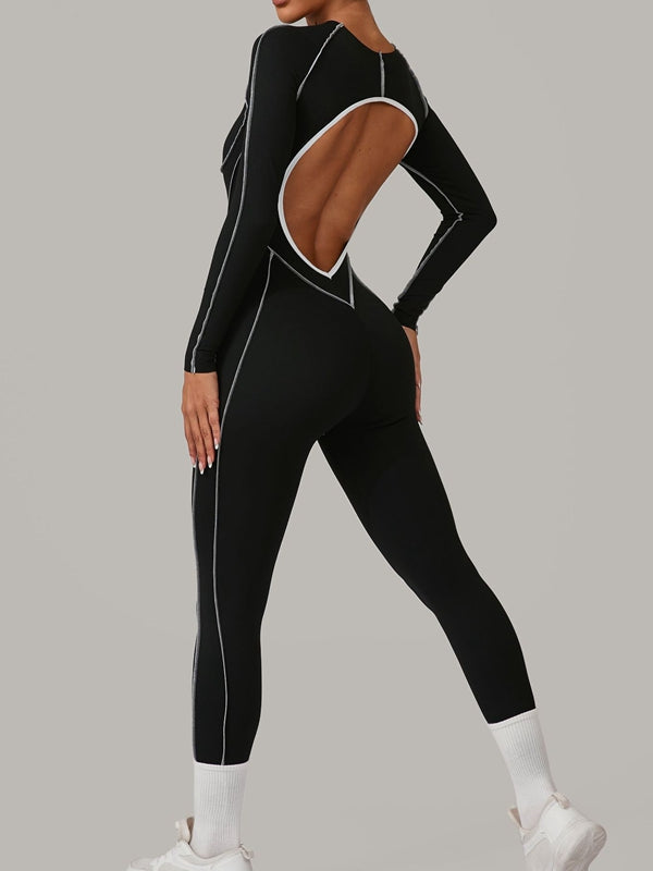 Sexy Backless Contrast Color Stripes Jumpsuit